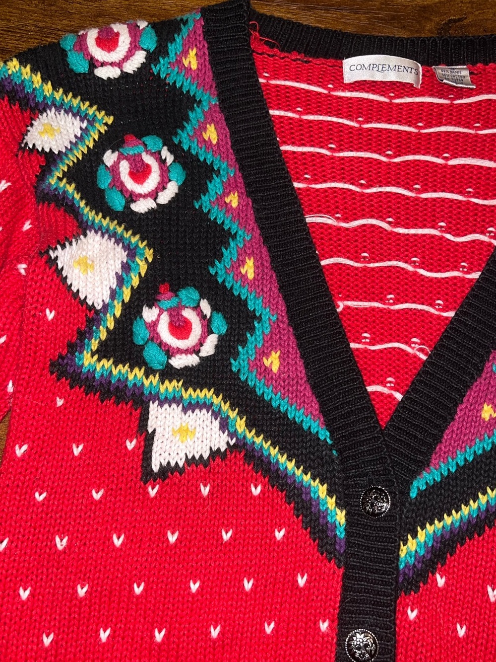 Vintage Chunky Knit Ramie Blend Cardigan Red Sweater Geometric 80’s Retro Size S - Picture 8 of 12